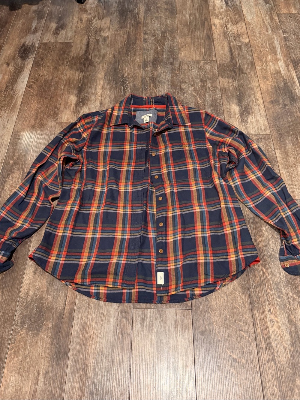 🌺L.L. Bean Navy, Red & Yellow Plaid Button-Down Shirt
